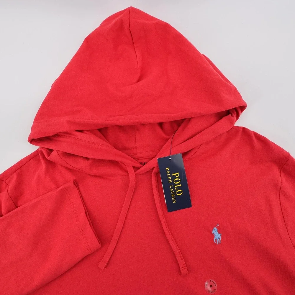 NEW Polo Ralph Lauren Classic Jersey Lightweight Hoodie Red Long Sleeve Mens M